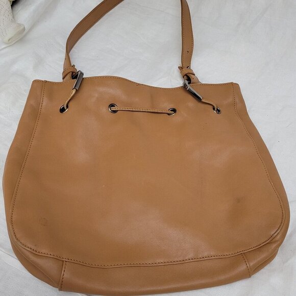 Cowhide Leather Purse Worthington Handbag adjustable Tan drawstring Vintage - Picture 1 of 10
